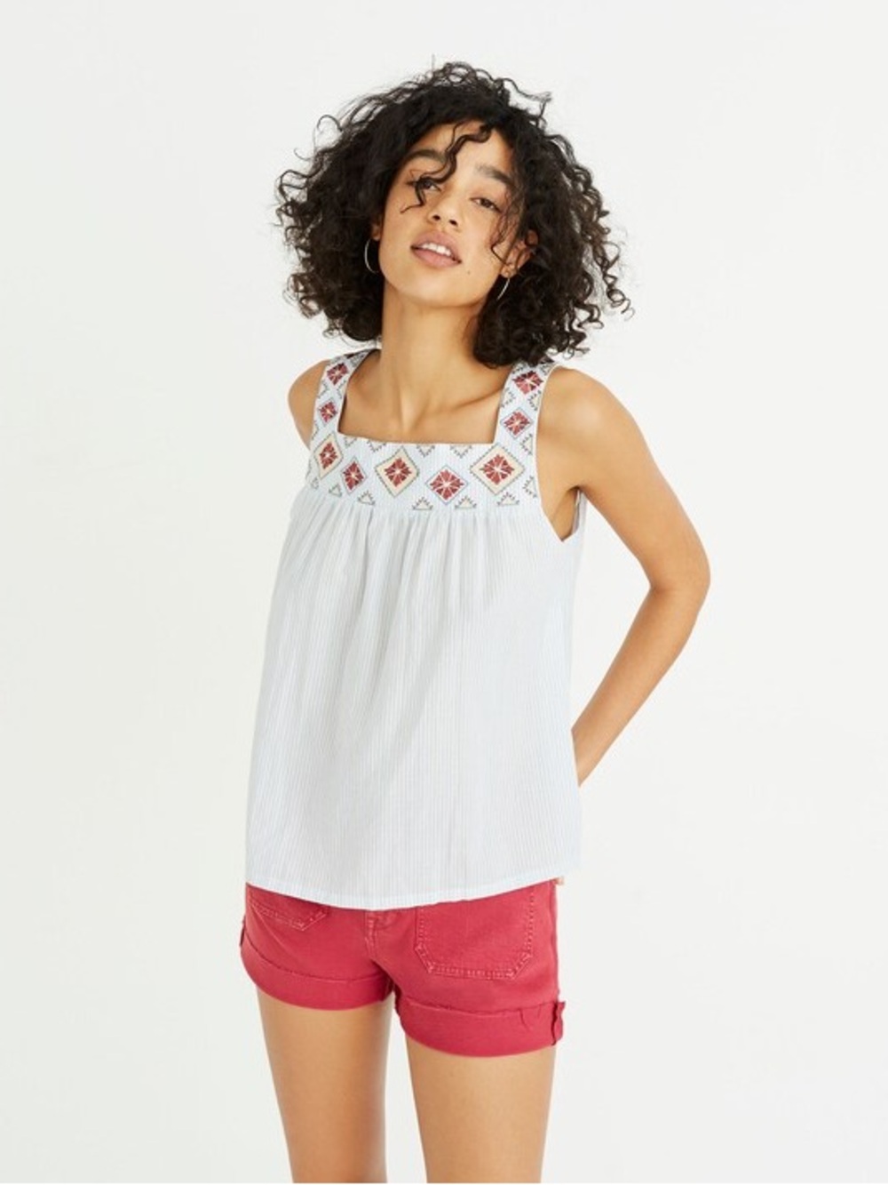 Madewell Embroidered Island Tank Top in Stripe